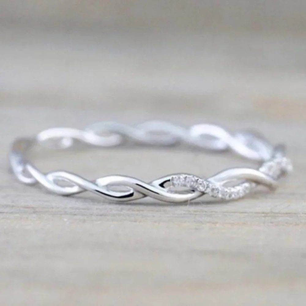 925 STERLING SILVER DIAMOND TWISTED ETERNITY RING - Picture 3 of 3